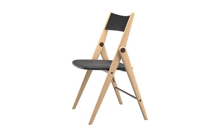 The Oslo Folding Chair has a solid oak base with black leather seat and backrest; $249 at BoConcept.