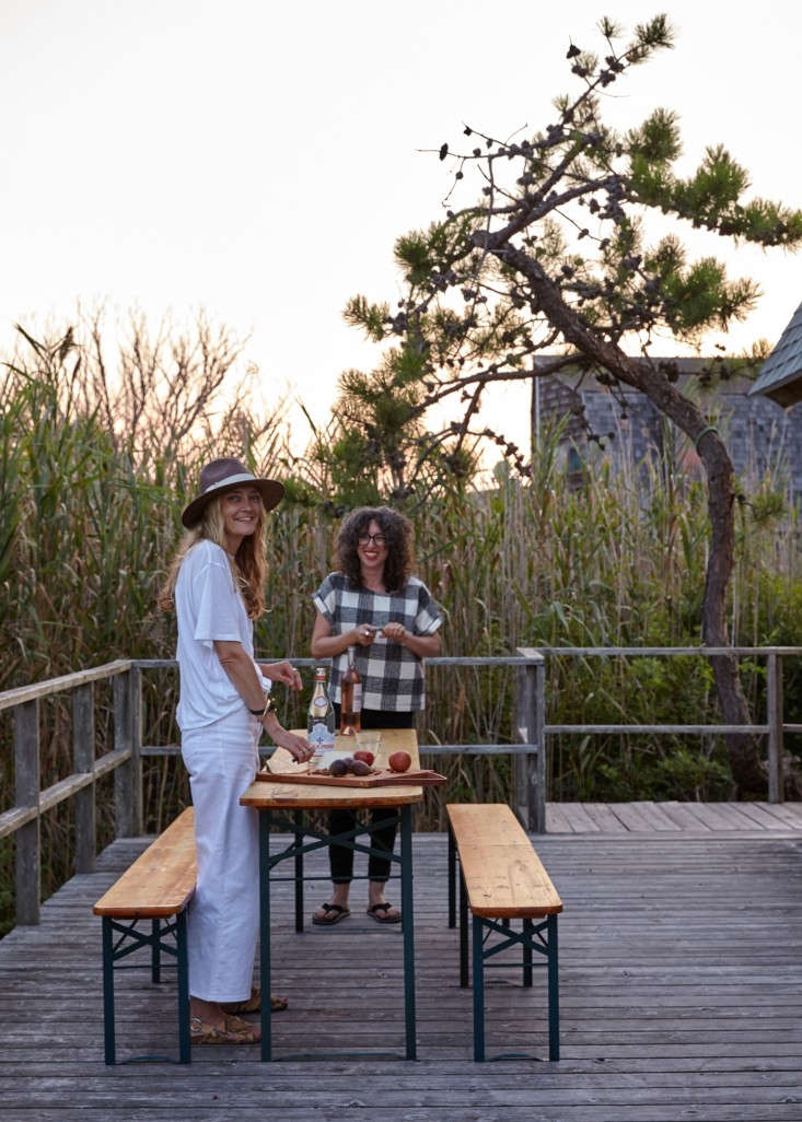 A fact of beach life is that outdoor furniture needs to be put away once summer’s over. For this reason, the couple opted for a biergarten table and benches, all of which are collapsible for easy stowing at the end of the season. For a similar set, consider the 3-piece set at Home Depot; $163.74.