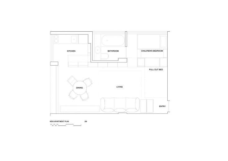 The floor plan with Gill’s additions detailed.