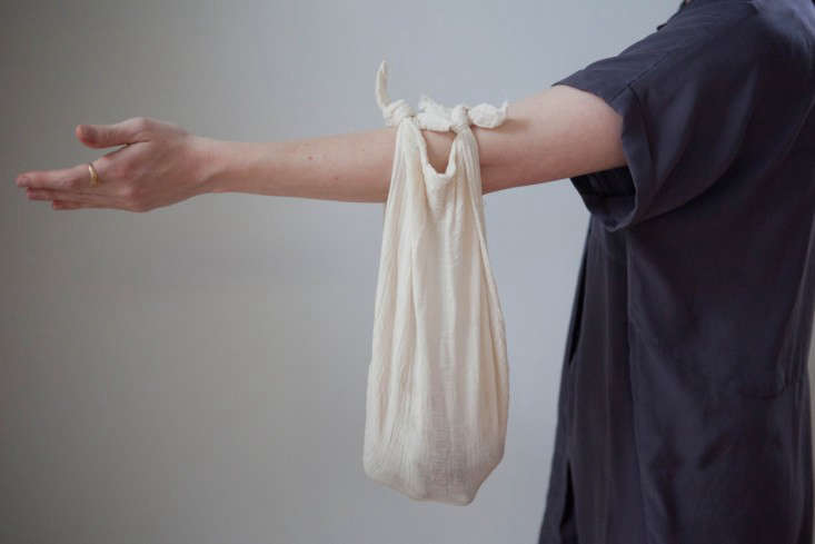 The result is a great option for an impromptu tote, such as to carry farmers’ market purchases. If you keep the cloth in your bag, you have it as needed.