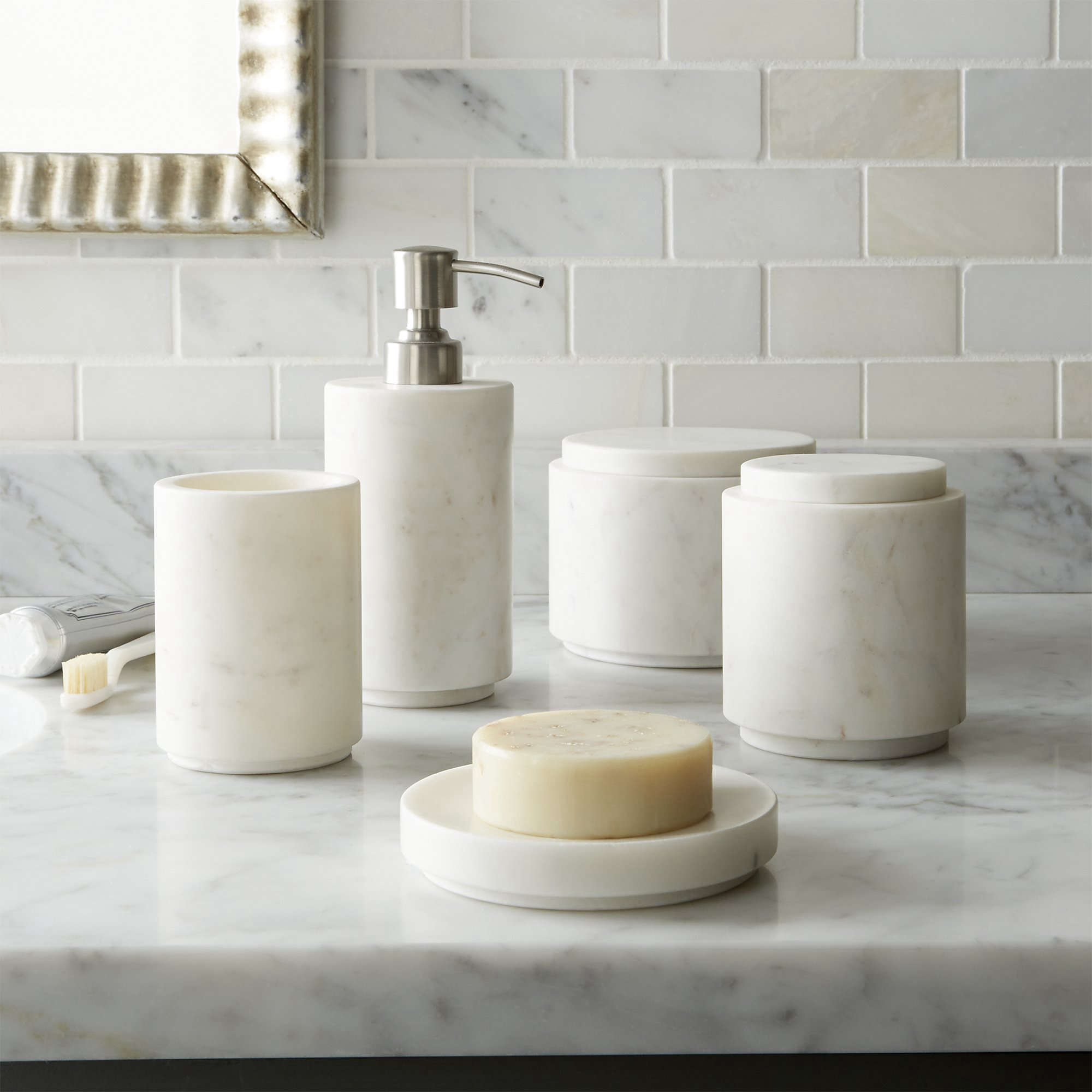 High Low Marble Bath Accessories The Organized Home