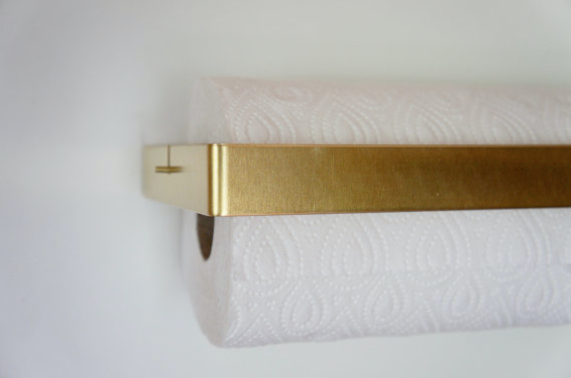 Brass Paper Towel Holder by Etsy Seller Calvill, Side View