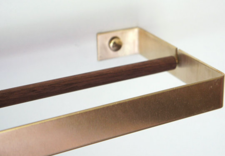 Brass Paper Towel Holder by Etsy Seller Calvill, Detail View of Rod