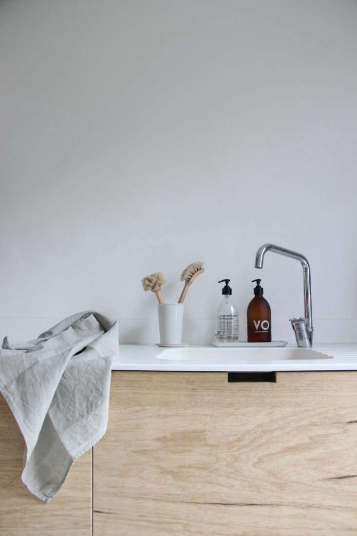 Corian counter and sink in designer Ilaria Fatone's kitchen remodel, South of France