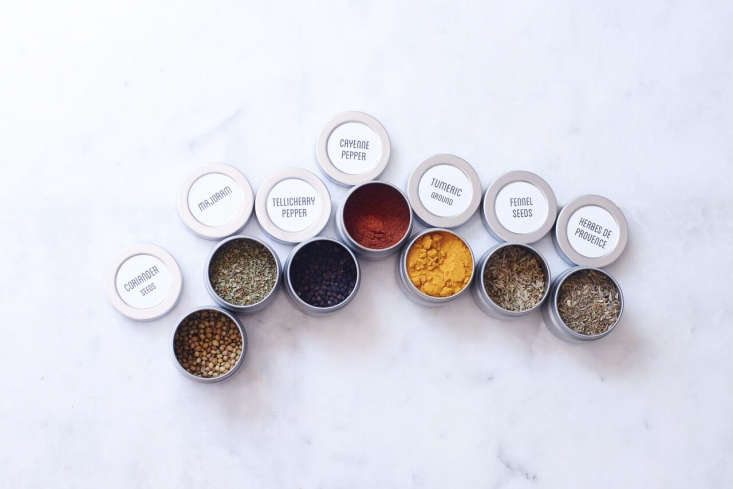 Blisshaus offers five different Spice Kits, ranging from the Core Spices kit (oregano, thyme, cumin, and so on); $55 to the Near & Far Eastern Spice kit. The containers are sized to accommodate the contents of a supermarket spice jar.