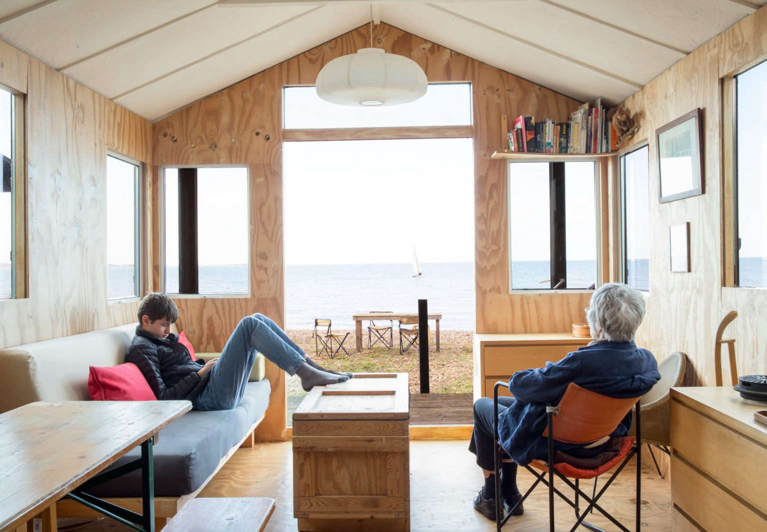 The perfect beach shack: A tiny plywood-lined beach house in Seasalter, England shored up by two creatives, Marcia Mihotich and Durrell Bishop. Marcia Mihotich photo.