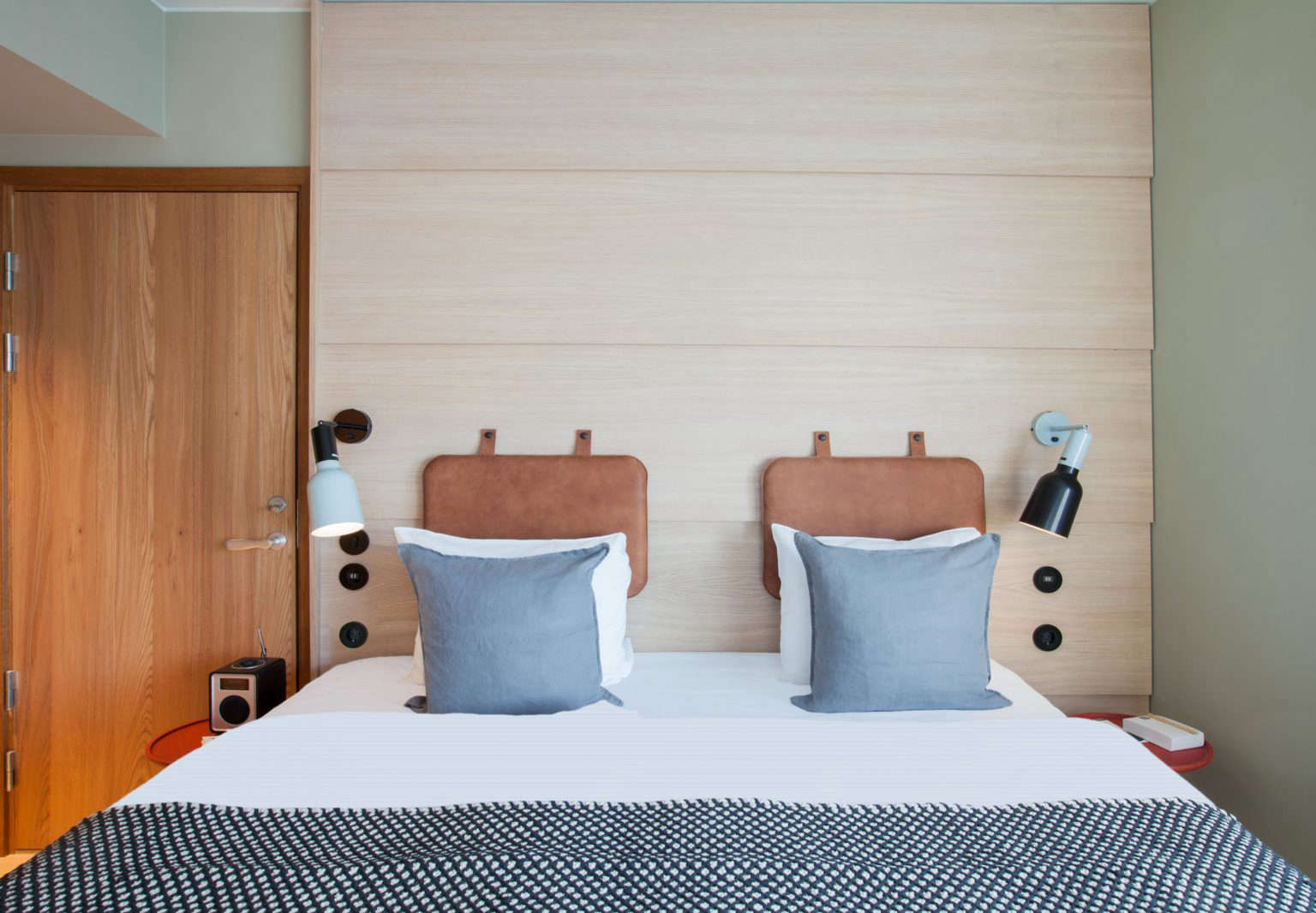 Leather headboard, Hobo Hotel Stockholm designed by Studio Aisslinger. Patricia Parinejad photo.