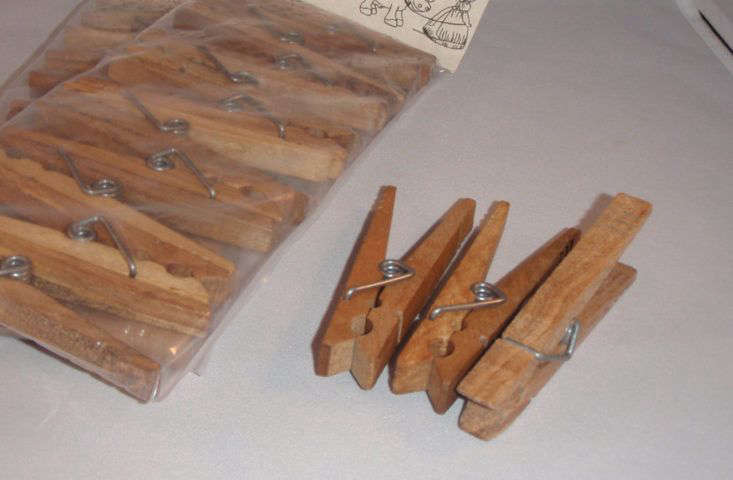 Mefford Endeavors in Morris, Connecticut sells Heavy Duty Clothespins made of sugar maple wood and stainless steel; $17.50 for a set of 10.