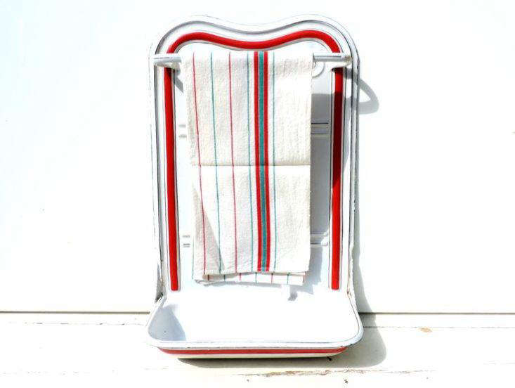 French vintage enamel utensil rack from Souvenir de Voyages on Etsy.