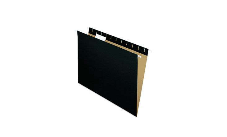 Letter-sized Pendaflex Recycled Hanging Folders in black are $19.69 for a box of 25 at Amazon.