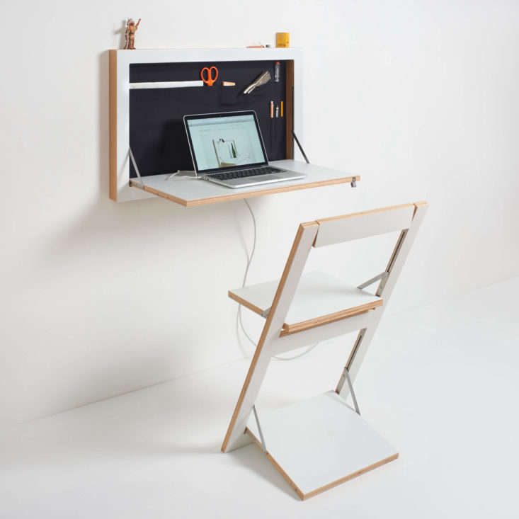 Flapps by Ambivalenz fold-down desk and folding chair.