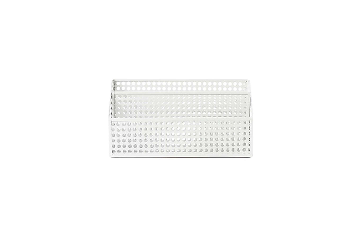 The perforated Edison Letter Bin by Design Ideas is made of white epoxy-coated steel; $27.49.