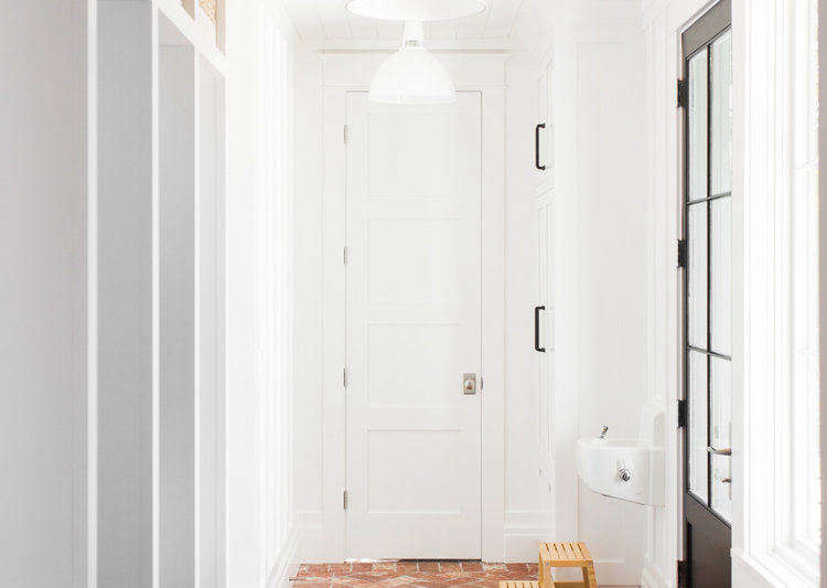 Studio McGee Mudroom Herringbone Brick Floor