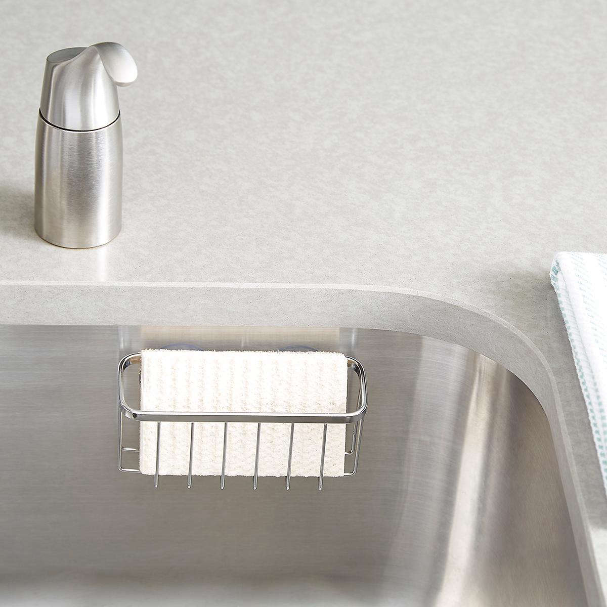 Another inexpensive sponge holder is the Stainless Steel Sunction Sink Center by iDesign; it’s $6.99 at the Container Store.