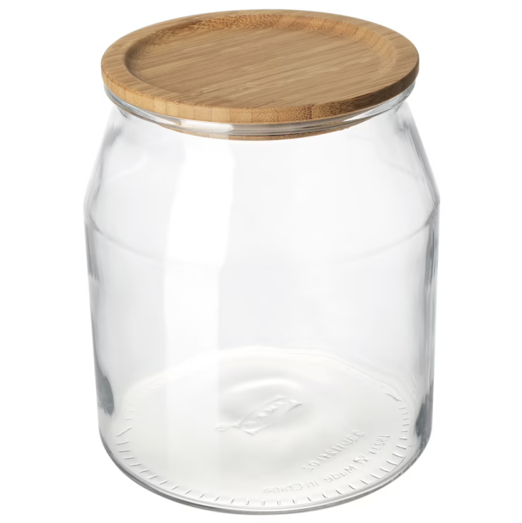 Glass storage containers are a pretty solution to a problem that plagues all those with shared fridges: what belongs to who? IKEA 365+ glass jar with bamboo lid, at $10.49