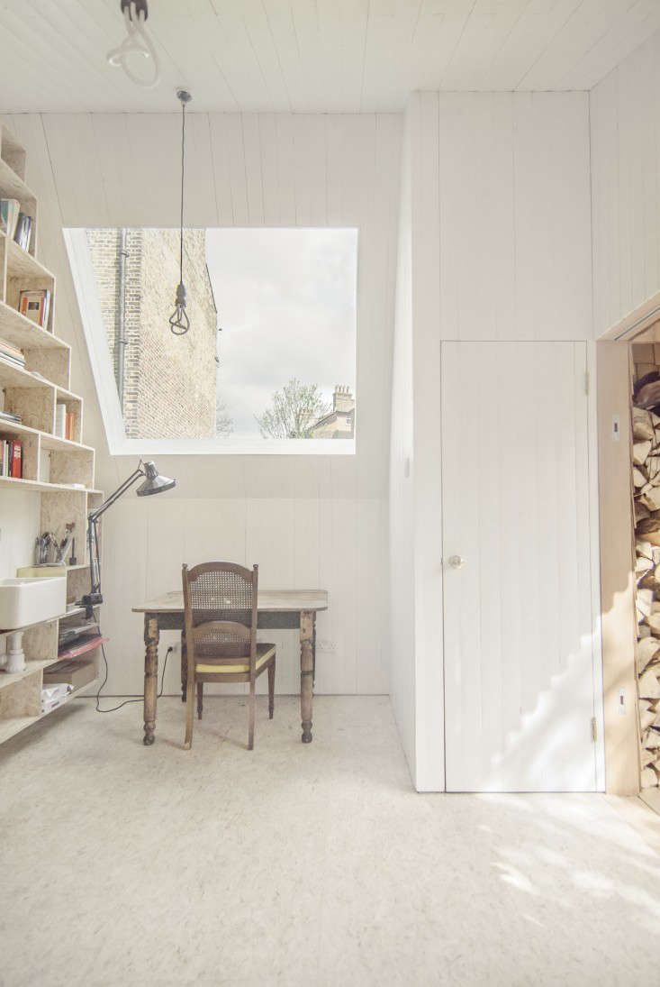 This London writer’s shed–designed for an author and illustrator by firm Weston Surman & Dean (now Surman Weston)–takes advantage of the pitched roof with a large skylight. See more in Outbuilding of the Week: A Backyard Writer’s Shed by Weston Surman & Deane. Photo by Wai Ming Ng.